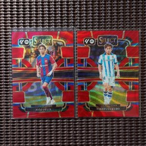 65シリ 2枚セット 久保建英、Joao Felix Wave Red パラレル 2023-24 Panini Select La Liga Soccer フェリックス、Takefusa Kubo