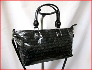 MARY QUANT/マリークヮント◇2way ハンドバッグ　PVCコーティング　BK　斜め掛け　W34cm