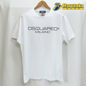 送料無料 DSQUARED2 ディースクエアード 未使用 メンズ Tシャツ XL ホワイト ロゴプリント S74GD0644 未着用 逸品質屋 丸高 22r340-2