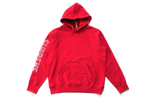 (M)2018Supreme Sleeve Embroidery Hooded Sweatshirt シュプリームスリーブ エンブロイダリースウェットシャツRed