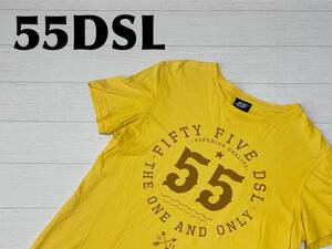 ☆送料無料☆ 55DSL 55ディーエスエル 古着 半袖 ロゴ プリント Tシャツ メンズ L イエロー トップス 中古 即決