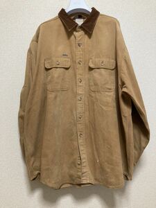 USA古着 carhartt カーハート ダック地ワークシャツ 長袖シャツ ブラウン系(茶系)