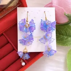 大人可愛い お花ゆらゆら♪ パープルグラデーション ハンドメイド ピアス