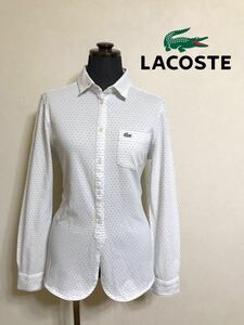 【美品】 LACOSTE ラコステ レディース 銀ワニ ドット柄 シャツ トップス ホワイト サイズ36 長袖 白 ファブリカ 日本製 KF109E