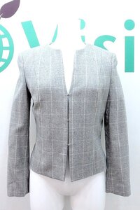 W*ヒューゴボス HUGO BOSS ノーカラージャケット ウール チェック柄 レディース IT38 グレー kz4422198562