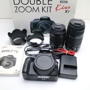 超美品 EOS Kiss X7 ダブルズームキット ブラック 即日発送 一眼レフ Canon 本体 あすつく 土日祝発送OK