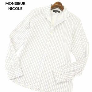 MONSIEUR NICOLE ムッシュ ニコル 通年 長袖 襟ワイヤー★ ストライプ シャツ Sz.48　メンズ 　C4T02407_3#C