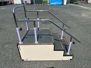 ミナト医科科学 移動式練習用階段 B4190M キャスター付き 幅910×全長1450mm 手すり リハビリ 歩行練習 運動療法 中古 引取推奨