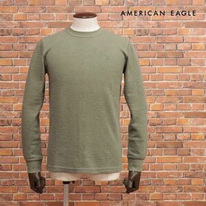 AMERICAN EAGLE/Sサイズ/ワッフル ロンT 2171-3145 ジャージー快適 無地 イーグル刺繍 丸首 長袖 新品/カーキ/jb143/