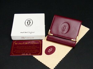 r885 美品 正規 Cartier カルティエ コインケース マストライン 小銭入れ 角型 ボルドー レザー 箱 Gカード付き