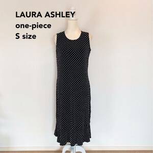 ローラアシュレイ　ロングワンピース　ノースリーブ　総柄　水玉　ドット　黒色　Sサイズ　ロング丈　LAURA ASHLEY