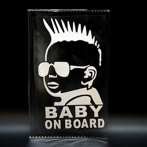 【送料無料】 モヒカンベビー カーステッカー シルバー 車ステッカー Baby in car カッティングシール Baby On Board 車用ステッカー 銀