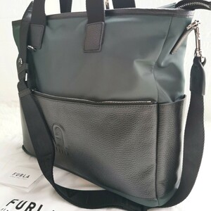 1円〜 未使用級 現行モデル フルラ FURLA トートバッグ 2way ビジネスバッグ ショルダー レザー ナイロン A4可 メンズ ビジネス 大容量