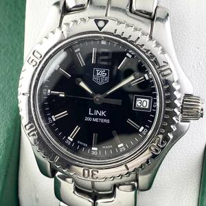 【1円〜】TAG HEUER タグ ホイヤー 腕時計 メンズ LINK リンク WT1210 ブラック文字盤 ラウンドフェイス デイト 可動品