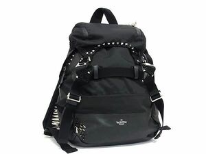 1円 ■美品■ VALENTINO GARAVANI ヴァレンティノ ガラヴァーニ スパイクスタッズ ナイロン リュック バックパック ブラック系 FD2881