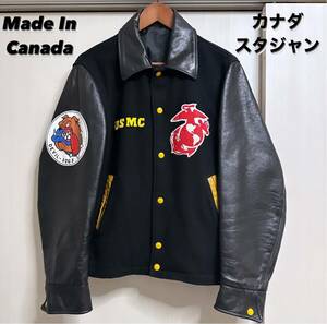 Canada製 カナダスタジャン usmc デビルドッグズ レザー レアかも 本革 レザージャケット ワッペン カナダ製 ブルゾン ブラック