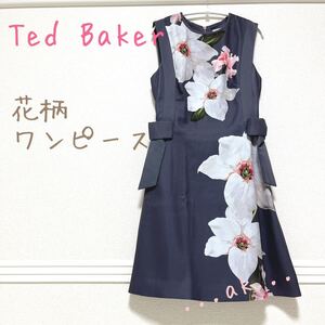 Ted Baker 花柄ワンピース ノースリーブ リボン テッドベーカー テッドベイカー