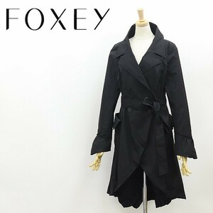 ◆FOXEY NEW YORK フォクシー ニューヨーク タフタ ストレッチ スプリング トレンチ コート 黒 ブラック F