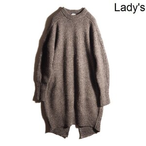 M5526P ●HYKE ハイク●　21AW ALPACOTTON CREW SWEATER DRESS アルパカコットン ニットワンピース ブラウン 1 オーバーサイズ 秋冬 rb mks