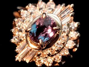 1円～【ジュエリー極】超希少宝石！極上天然アレキサンドライト0.26ct＆ダイヤモンド0.29ct 超高級Pt900リング k9470kulm【送料無料】