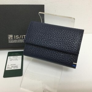 古着 IS/IT イズ イット 341041 水シボエンボス加工 やぎ革コンパクトウオレット タグ・箱付 財布 財布 - 紺 / ネイビー 無地