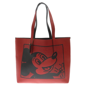 COACH コーチ ×Disney ×Keith Haring ディズニー キースへリング ミッキーデザインレザートートバッグ レッド C0896