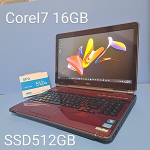 ★最強CoreI7★メモリ16GB★新品SSD512GB NEC/LL750/F/YAMAHAスピーカー/Windows11Pro/ブルーレイ/Office2021/lavie/クリスタルレッド