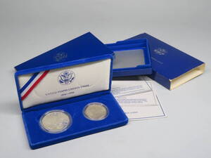 1円～スタート 　「アメリカ 1886-1986 UNITED STATES LIBERTY COINS 自由の女神 記念コイン 」2枚 銀貨　硬貨　 lot:12013