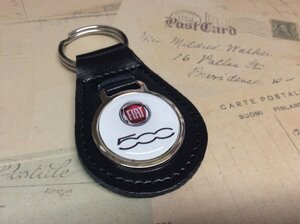 キーホルダー　Fiat Quality Black Real Leather Keyring Abarth 500 kenz