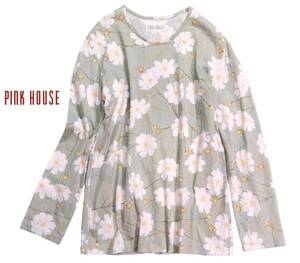 ピンクハウス PINK HOUSE 可愛い☆ 手洗い可能 綿 コスモス 花柄 ネック袖先ステッチ入り プルオーバーカットソー 