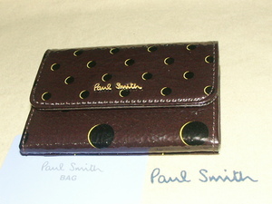 PWU441-⑦　新品本物即決　ポールスミス　Paul Smith　牛革/羊革　ドット柄　名刺入れ　定期入れ　パスケース　カードケース　バーガン