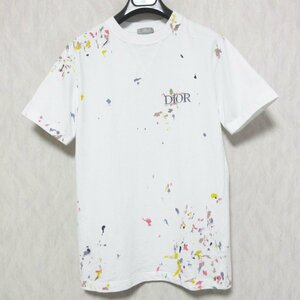 美品 21SS Dior HOMME ディオールオム ペイント加工 ロゴ 刺繍 オーバーサイズ Tシャツ カットソー 183J686A0554 XXS ホワイト ◆