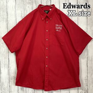 Edwards ボタンダウンシャツ SHIRT オーバーサイズシャツ 半袖 刺繍ロゴ 音符 ビッグシルエット XL 赤 レッド 古着 海外古着