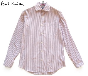 美品日本製!!ポールスミス Paul Smith*美シルエット ストライプ柄ドレスシャツ S 白×赤×紺