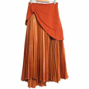 美品 21AW YOSHIO KUBO ザパーマネントアイ leather like satin pleats skirt マキシ丈 プリーツスカート 36 オレンジ ◆