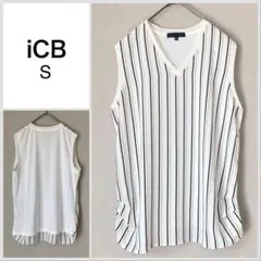 【美品♪】iCB ストライプ切り替え　ノースリーブブラウス