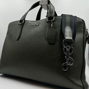 美品/希少色 COACH コーチ ビジネスバッグ 2way グラハム ブリーフケース レザー シボ革 カーキ A4◎メンズ ストラクチャード 通勤 PC◎ 