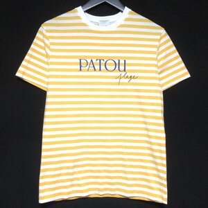 美品 21SS Patou パトゥ ボーダー柄 レターロゴプリント オーガニックコットン 半袖 Tシャツ JE0329999203Y XSサイズ イエロー×ホワイト