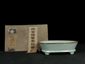 【瓏】陶磁器 汝窯 包金口水仙盆 宋代 染付 置物擺件 古賞物 中国古美術 蔵出