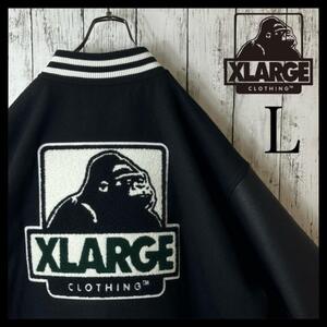 【激レア】XLARGE エクストララージ スタジャン L 黒 袖レザー ビッグロゴ パイル