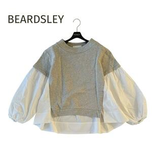 美品☆BEARDSLEY☆ビアズリー シャツコンビカットソー グレー×ホワイト フリーサイズ