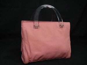 1円 PRADA プラダ テスートナイロン プラスチックハンドル ハンドバッグ トート レッディース コーラルピンク系 FD3192