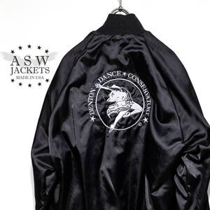 【USA製】S（M相当） / 90’S ASW JACKET クラブジャケット ボンバー ダンス メンズ レディース ナイロン ブラック 黒 裏地 アメリカ