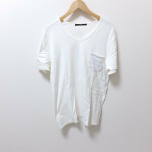 ★057　AKM　エイケイエム　オフホワイト　Tシャツ　半袖　XL　胸ポケット　Vネック【メ便】