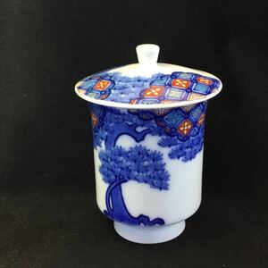 鍋島焼　市川光春　色絵　松文　蓋付　湯呑　茶碗　煎茶道具　茶器