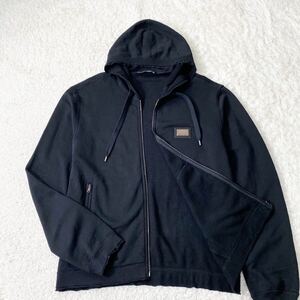 【極美品/XL】ドルチェ&ガッバーナ Dolce&Gabbana パーカー ジップアップ ロゴプレート DG ブラック 黒 スウェット size50 大きい メンズ