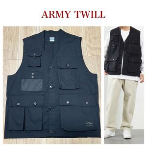 ★送料360円★ARMY TWILL アーミーツイル ミリタリーベスト フィッシングベスト ハンティングベスト メンズ 黒 ブラック サイズL R-6379