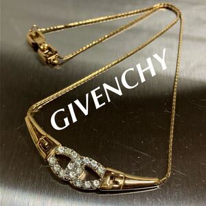 【m】良品◎ GIVENCHY ジバンシー クリア ストーン ジルコニア ネックレス ゴールドカラー