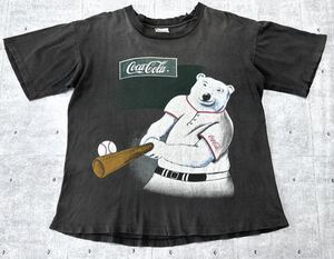 USA製 90s Coca-Cola BEAR ダメージ古着 フェード Tシャツ　　アメリカ製 90年代 コカコーラ ベースボール ベア シロクマ オールド 柳9550