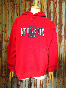 ビンテージ90’s●GAP ATHLETICフリースパーカ赤size S●241125k5-m-swp 1990sギャップメンズ古着パーカー